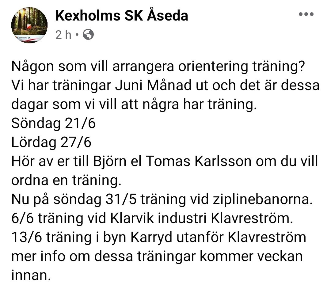 image: Träningar 6, 13, 21 och 27 juni