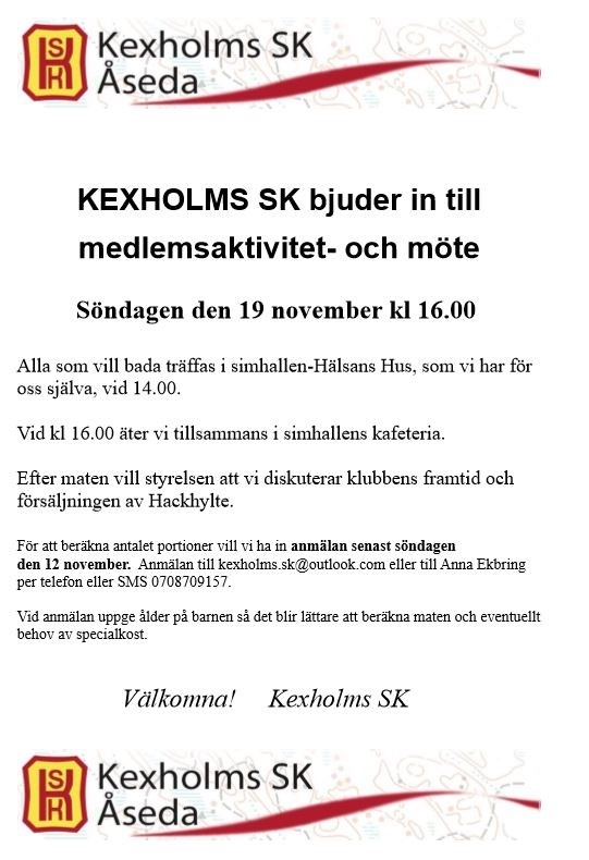 image: KEXHOLMS SK bjuder in till medlemsaktivitet- och möte